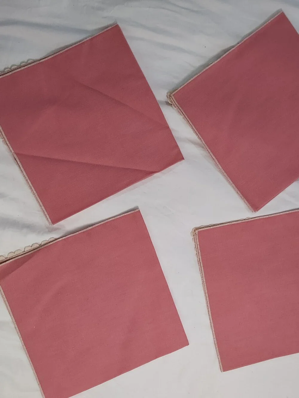 Vintage Pink Dusty Rose Napkins w/Ecru Lace & Edging, Set of 4